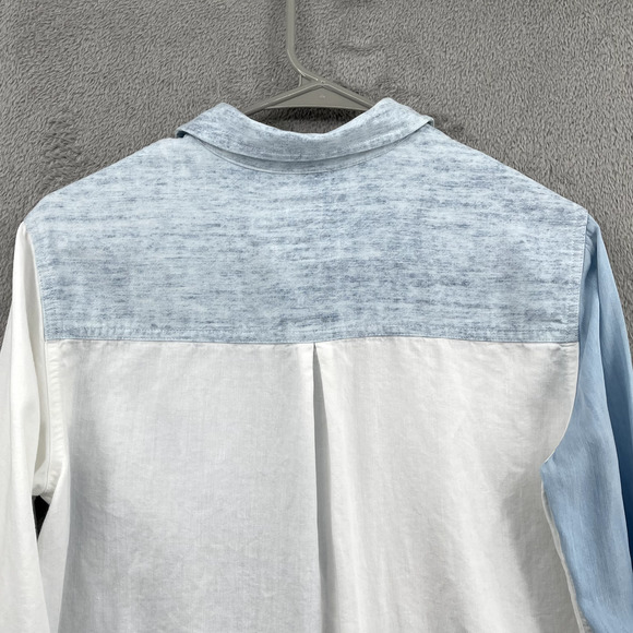 Rails Ingrid Raw Light Vintage Patchwork Top Womens S Blue White Tencel Shirt - Picture 6 of 12